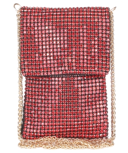 Bling Rhinestone Handbag Clutch Crossbody Wallet 6689 RED